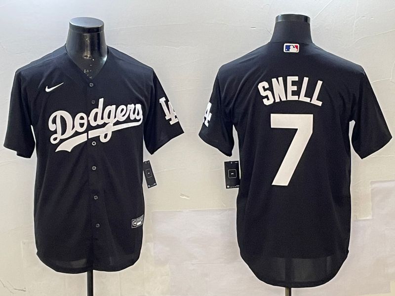 Men Los Angeles Dodgers 7 Snell Black Game 2025 Nike MLB Jersey style 6